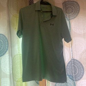 Green and blue/grey striped underarmour golf collared shirt